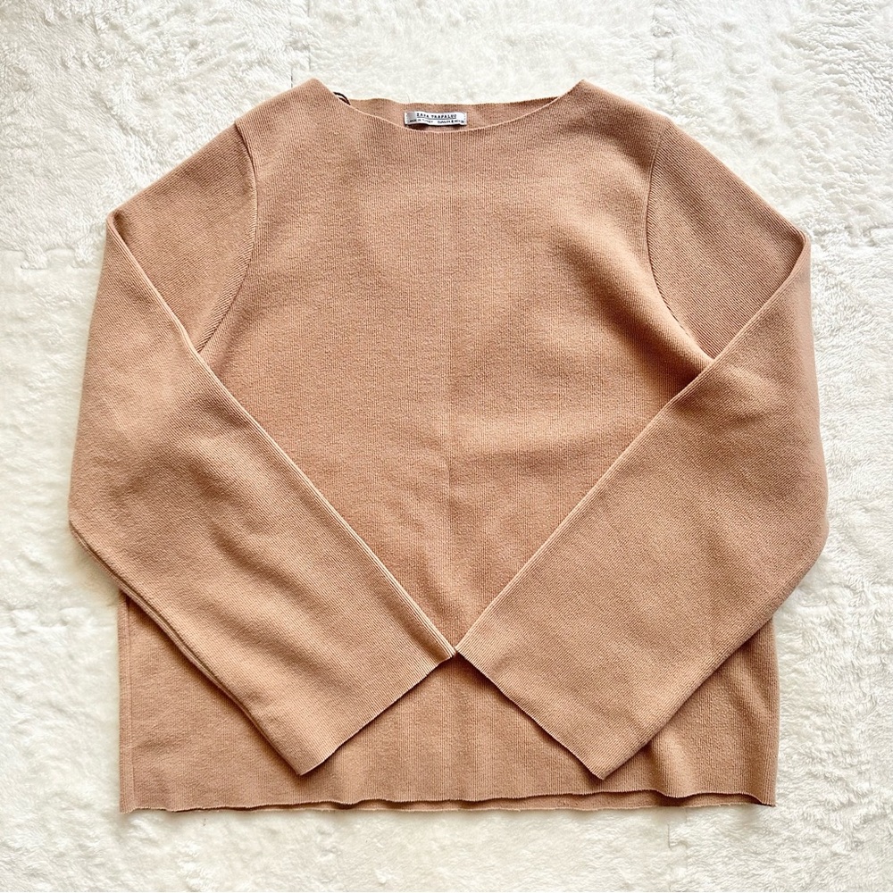 Zara Trafaluc brown ribbed knit sweater, size US small